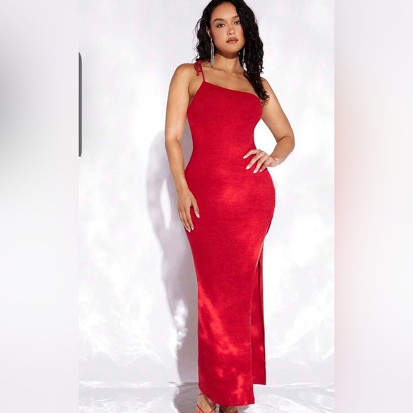 SHEIN X Anitta Solid One Shoulder Split Thigh Dress. Size Large - Picture 1 of 3